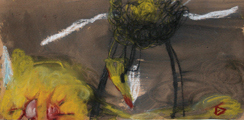 goldener Vogel, 2007, 20cm x 41cm, mixed media, Papier